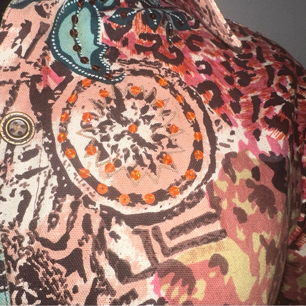 Women’s multicolor Gaudy Couture jean jacket sz XL - Picture 4 of 11